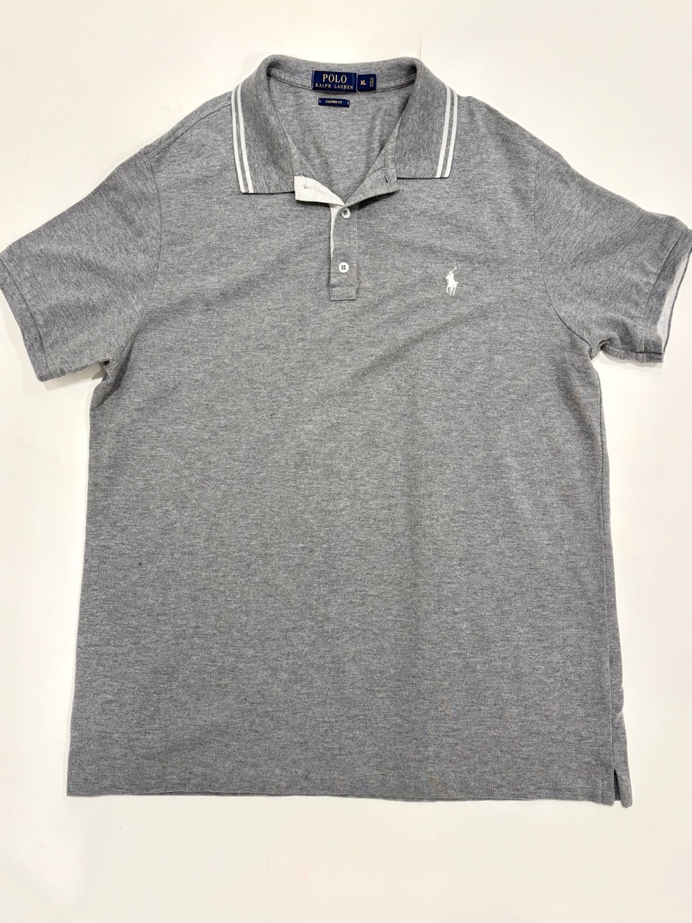 Ralph Lauren Heather Gray Polo with White Logo & Collar Trim